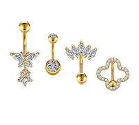 AVYRING 14G Papillon Piercing Nombril Dangle Or Acier Inoxydable CZ Nombril Anneau 10MM Inverse Nombril Piercing Bijoux