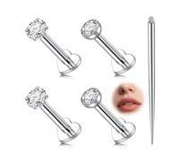 Avyring Bijoux de Piercing Labret en Acier Inoxydable 16G - Clous Labret Filetés Internement - Piercing Médusa pour la Lèvre, Tragus, Hélix, Cartilage, Nez en Argent ou Or - Vertical 8mm, Lot de 5