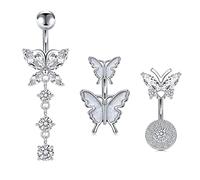 AVYRING Court Piercing Nombril Papillon Pendre 6MM 14G Acier Chirurgical Femme Piercing Ventre Anneaux Belly Piercing Argent