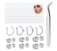 AVYRING Faux anneau de nez et strass autocollants - En acier inoxydable 18 g - Boucles d'oreilles magnétiques - Bijou de nez à clip pour homme et femme (doré/argenté), Acier inoxydable
