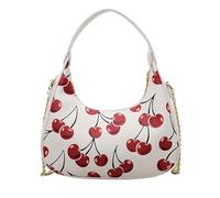 AVZYARDY Sac à épaule mignon et tendance avec motifs de fraises et cerises, sac en PU en forme de croissant pour femme, sac besace à moitié lune, pochette compacte pour soirées et usage quotidien