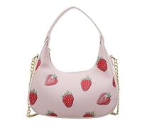 AVZYARDY Sac à épaule mignon et tendance avec motifs de fraises et cerises, sac en PU en forme de croissant pour femme, sac besace à moitié lune, pochette compacte pour soirées et usage quotidien