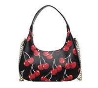 AVZYARDY Sac à épaule mignon et tendance avec motifs de fraises et cerises, sac en PU en forme de croissant pour femme, sac besace à moitié lune, pochette compacte pour soirées et usage quotidien