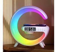 AVZYARDY Veilleuse intelligente Mini haut-parleur Bluetooth en forme de G avec chargeur sans fil 15 W Haut-parleur de table sans fil avec minuterie, réveil et lampe de musique LED RVB à chan