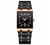 Aw1361-01e Montre carrée en acier inoxydable avec date analogique à quartz pour homme et femme, C, taille unique