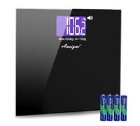 Awaiymi Pèse-personne parlante avec grand écran LCD pour poids corporel, voix forte et claire pour malvoyants, avec piles et coussinet antidérapant inclus