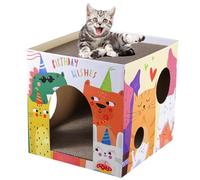 awakentti Maison de jeu en carton pour chat avec griffoir amovible, double couche verticale pour chatons, hamsters, chinchillas, lapins (A)