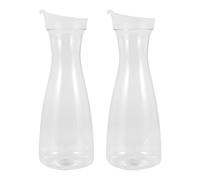 AWAOVV - Lot de 2 carafes à eau, en plastique, de 1 l, avec couvercles à rabat blancs, incassables, adaptées à un usage alimentaire et recyclables