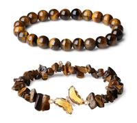 AWARDSEN 2Pcs Oeil de Tigre Bracelet Papillon Pierre Naturelle Femme 8mm Pierre Precieuse Bracelet Stretch Extensibles Perle Bijoux Cadeau pour Femme