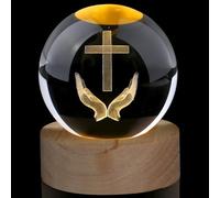 AWARDSEN Boule de cristal de 60 mm décorative chrétienne, boule de cristal de Jésus priant avec socle, boule de verre décorative de crucifixion, boule de verre décorative presse-papier, boule de verre