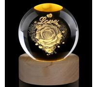 AWARDSEN Boule de cristal de 60 mm en forme de rose, presse-papier en verre décoratif, boule de cristal pour un être cher, cadeau d'anniversaire de mariage pour elle