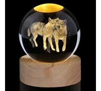 AWARDSEN Boule de verre de 60 mm en cristal en forme de loup, décoration, boule de cristal en verre représentant des animaux, loups, décoration en verre, presse-papier, un cadeau de loup pour les
