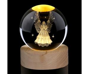 AWARDSEN Boule de verre décorative en forme d'ange - 60 mm - Boule de cristal - Lampe en verre - Presse-papier - Cadeau pour enfant - Pour naissance, Pâques, baptême