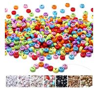 AWARDSEN Lot de 1 500 perles avec lettres de l'alphabet en acrylique colorées de 7 mm pour bracelets - Lettres blanches - Pour le bricolage, les colliers, les bracelets, l'artisanat