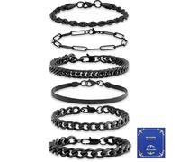 AWARDSEN Lot de 6 bracelets argentés pour homme en acier inoxydable avec chaîne à maillons cubains - Cadeau pour homme, papa, femme - 19,1 cm, 21,1 cm, 22,9 cm, 8.3 inches