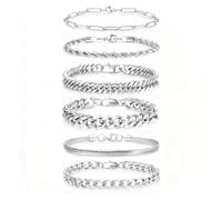 AWARDSEN Lot de 6 bracelets cubains en acier inoxydable pour homme - Chaîne serpent - Doré, argenté et noir - Empilables - Cadeau pour homme, père, ami, 8.3 inches, Acier inoxydable