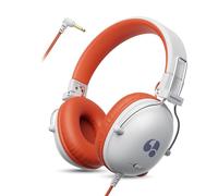 awatrue Casque Audio Enfant, Casque Filaire Enfant, Limite de Volume 74/85dB, Son Stéréo, Son Haute Définition, Fiche Jack 3,5 mm pour IPad/Tablette/PC/Voyage (Blanc Orange)