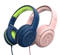 awatrue Casque d'écoute pour Enfants pour l'école avec Microphone 85/94 DB limiteur de Volume Jack 3,5 mm Casque Filaire Pliable avec Shareport pour Filles (Bleu Vert+ Pink)