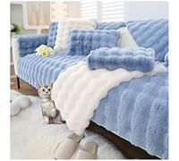 AWAV Couvre Canapé d'angle, NNSMUN Housse de Canapé en Peluche Lapin épais 1/2/3/4 Places en Forme de L, Housse de Canapé Universelle Antidérapante en Fausse Fourrure (Bleu,70x150cm)