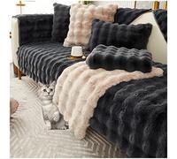 AWAV Couvre Canapé d'angle, NNSMUN Housse de Canapé en Peluche Lapin épais 1/2/3/4 Places en Forme de L, Housse de Canapé Universelle Antidérapante en Fausse Fourrure (Noir,70x150cm)