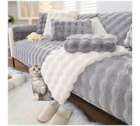 AWAV Couvre Canapé d'angle, NNSMUN Housse de Canapé en Peluche Lapin épais 1/2/3/4 Places en Forme de L, Housse de Canapé Universelle Antidérapante en Fausse Fourrure (Gris,110x180cm)