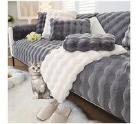 AWAV Couvre Canapé d'angle, NNSMUN Housse de Canapé en Peluche Lapin épais 1/2/3/4 Places en Forme de L, Housse de Canapé Universelle Antidérapante en Fausse Fourrure (Gris Foncé,90x240cm)