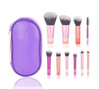 AWAVM 10Pièces pinceaux de maquillage de voyage et trousse de maquillage,pinceaux de maquillage professionnels de voyage,Mini l'ensemble de maquillage pour le visage et les yeux (Couleur rose)