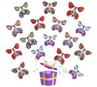 AWAVM 16 pièces Magic Butterfly Card,Carte Papillon Horloge,élastique Puissance Papillon Magique fée Jouet Volant,Cadeau d'anniversaire,Cadeau Surprise pour Les Enfants(Couleur aléatoire)