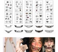 AWAVM 20PCS Halloween Temporary Tattoo Stickers Spider Clown Horror Mouth Waterproof Tattoo,Halloween Face Makeup Stickers Family Kit,Suitable for Women Men Boy and Girl Halloween Party Dress Up