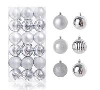 AWAVM 36PCS Boules Décoratives d'arbre de Noël, 30mm Classique Boule de Noël Pendentif, Mat, Brillant, Brillant Arbre de Noël Pendentif Décoratif Set (Argent)