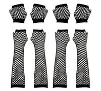 AWAVM 4 Paires Gants résille, Gants Résille Longs et Courts Gants Filet, Mitaines Longue Extensible Gants Filet Long, Noir Gants Résilles pour Costume des Années 80 Fournitures de Soirée
