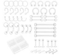 AWAVM 48Pcs Piercing Bioflex Plastique Retainers Piercing Transparent Invisible Nez Labret Oreille Nombril Lèvre Septum Helix Silicone Barre Langue Téton Tragus pour Opération IRM
