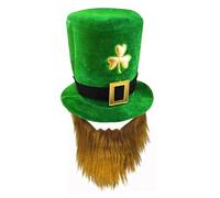 AWAVM Adult Deluxe Green Leprechaun Top Hat with Ginger Beard St Patrick's Day Accessories Velvet Hat One Size Irish Fancy Dress Costume Accessory for Men and Women