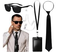 AWAVM Ensemble de 5 accessoires pour costume d'agent secret, ensemble de tenue de sécurité secrète, accessoires pour costume d'espion, comprenant des lunettes à monture fine, une cravate, des accessoi