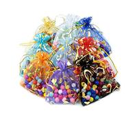 AWAVM Lot de 100 pochettes cadeau en organza couleur pêche avec cœur 7 cm x 9 cm, parfaites pour mariage, Noël, anniversaire, anniversaire de mariage, bonbons, bijoux