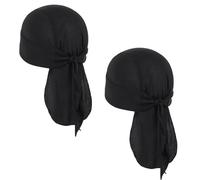 AWAVM Lot de 2 Bandanas Noirs pour Homme, Skull Cap, durag Homme, Durag et Casquette de Cyclisme, Headband Absorbant la Transpiration, Idéal pour Le Vélo, Sport et Activités Extérieures.