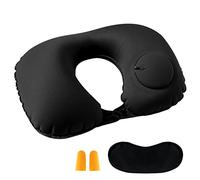 AWAVM Oreiller Gonflable en Forme de U Portable, Coussin de Nuque Gonflable, Oreiller Gonflable Pliable en Forme de U,pour Adultes et Enfants, Avion, Train, Voiture, Bureau ou Camping-Noir