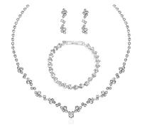 AWAVM Parure de bijoux de mariée pour mariage, bal de fin d'année, collier ras du cou, bracelet, boucles d'oreilles pendantes pour mariée, femmes et filles, Métal