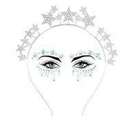 AWAVM Silver Makeup Accessories，Sparkling Brick Headband,Star Rhinestone Headband, Rhinestone Face Tattoo