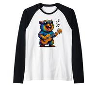 Awawa Rock Hyrax Joue Ukulélé Guitare Rainbow Hippie Drôle Manche Raglan