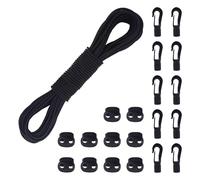 AWBEOT Tendeur Elastique 4mm x 20m, Cordon Élastique Noir, Corde Élastique avec 10Pcs Crochet de Cordon, 10Pcs Bouchon de Cordon, Sangle Elastique pour Bache, Camping, Transport, Kayak