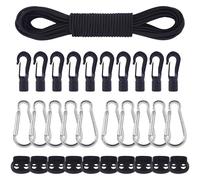 AWBEOT Tendeur Elastique 5mm x 20m, Cordon Élastique, Corde Élastique avec 10 Crochet de Cordon, 10 Bouchon de Cordon et 10 Mousqueton, Sangle Elastique pour Bache,Camping,Transport,Kayak