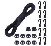 AWBEOT Tendeur Elastique 5mm x 20m, Cordon Élastique Noir, Corde Élastique avec 10Pcs Crochet de Cordon, 10Pcs Bouchon de Cordon, Sangle Elastique pour Bache, Camping, Transport, Kayak