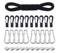 AWBEOT Tendeur Elastique 6mm x 10m, Cordon Élastique, Corde Élastique avec 10 Crochet de Cordon, 10 Manchon en Aluminium,10 Mousqueton, Sangle Elastique pour Bache,Camping,Transport,Kayak