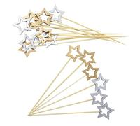 AWCIGG® 100 PCS Bâtonnets Cocktail de Étoiles Dorées et Argentées, Brochettes à Cocktail Décoratives en Bois, pour Noël Ramadan Eid, Fête D'anniversaire, Apéritif, Décoration de Gâteau