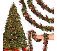 AWCIGG 10PCS Grosse Guirlande de Noel Guirlande Faux Sapin Exterieur Interieur Decoration Murale de Porte Guirlandes Noël Lot Guirlandes Sapin Noel Escalier Rouge Vert 20M