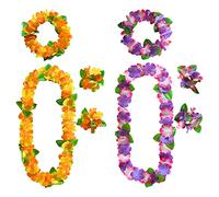 AWCIGG Ensemble de Colliers de Fleurs Hawaïennes avec Collier, Bandeau et Bracelet Hawaïens, Collier Hawaien avec Feuilles Vertes, Fournitures pour Fêtes D'été sur la Plage Mariage Luau