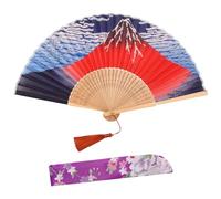 AWCIGG Eventail Japonais Mont Fuji Éventail Décoration Japonaise Eventails Soie et Bambou avec Frange Mini Evantail etui de Protection En Tissu Inclus pour Femme Été Enfant Fille Homme