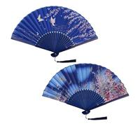 AWCIGG Japonais Eventail Tissu Bois Plié Chinois Eventails Pliants Soie et Bambou avec Frange Décoration Japonaise Style Japonais Mini Éventail pour Femme Mariage Été Enfant Fille Homme Lot de 2
