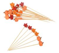 AWCIGG® Lot de 100 pics à cocktail en forme de citrouille en feuille d'érable - Cure-dents en bois - Long pics à cocktail - Pour la décoration des aliments et des boissons